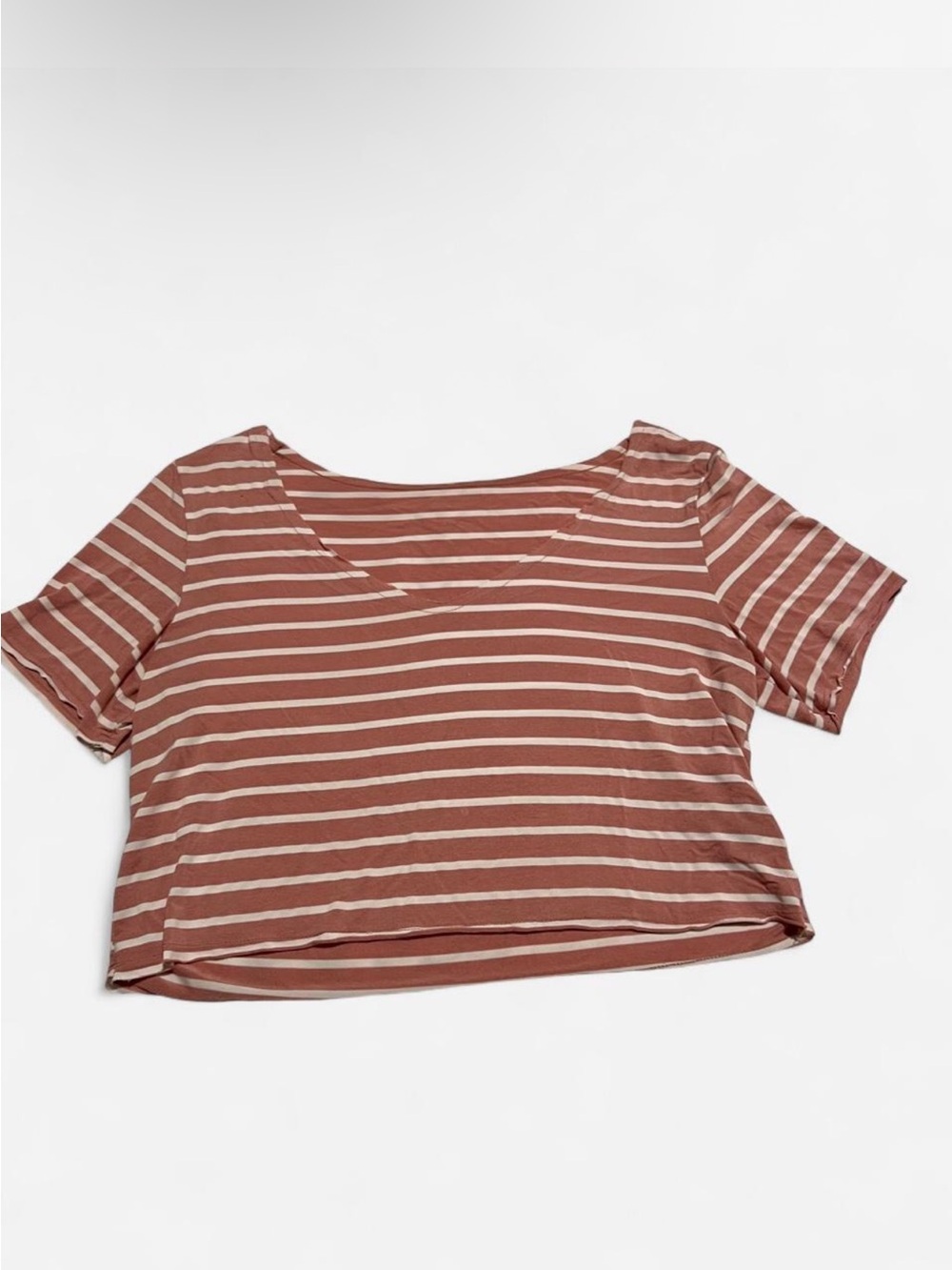 Striped Short Sleeve Crop Top in Mauve and Cream